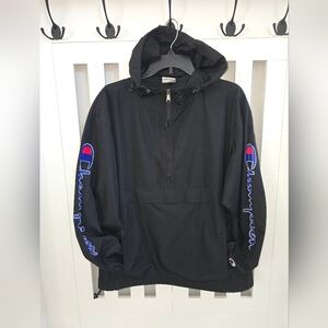 Champion Anorak Jacket Black Pullover 1/2 Zip Up Size Medium Mens